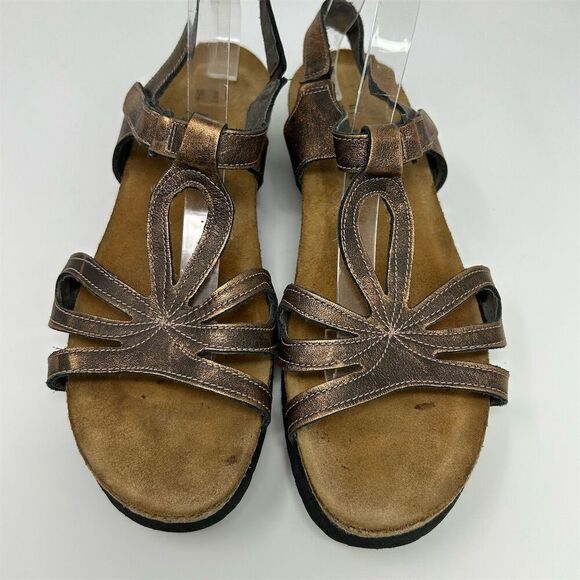 Naot Women's Gold Leather Slingback Wedge Sandal Size 11 Strappy Casual Summer - Picture 5 of 11